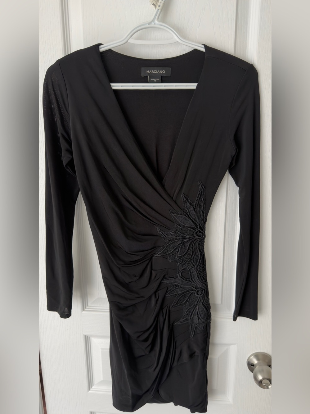 GUESS Marciano Black Long-Sleeve Bodycon Dress with Lace Appliqué 🖤